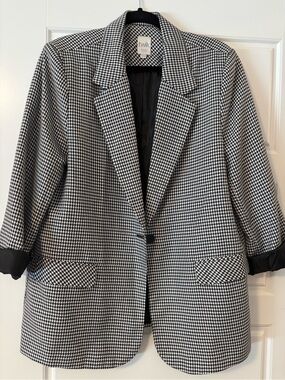 twik Black and White Houndstooth Single-Button Blazer